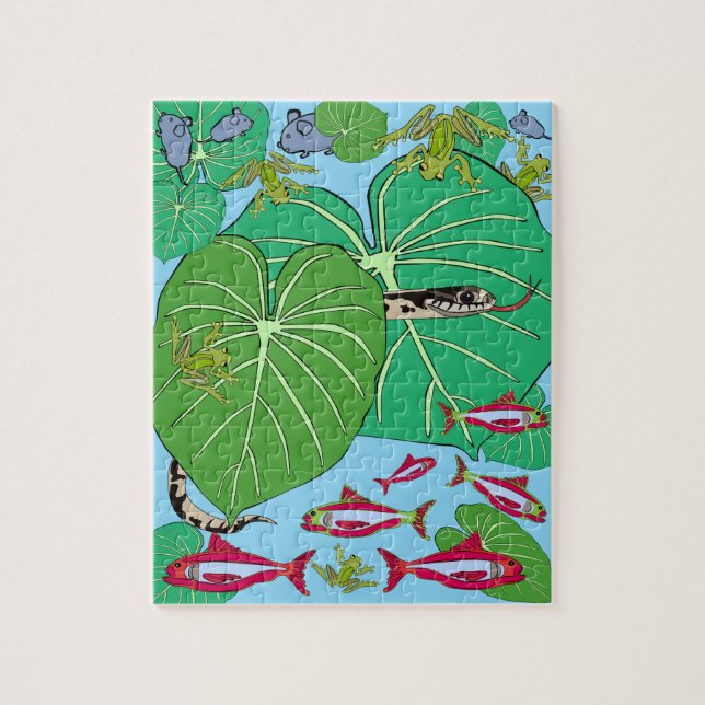 Snake@Green  leaf print  jigsaw puzzle (Vertical)