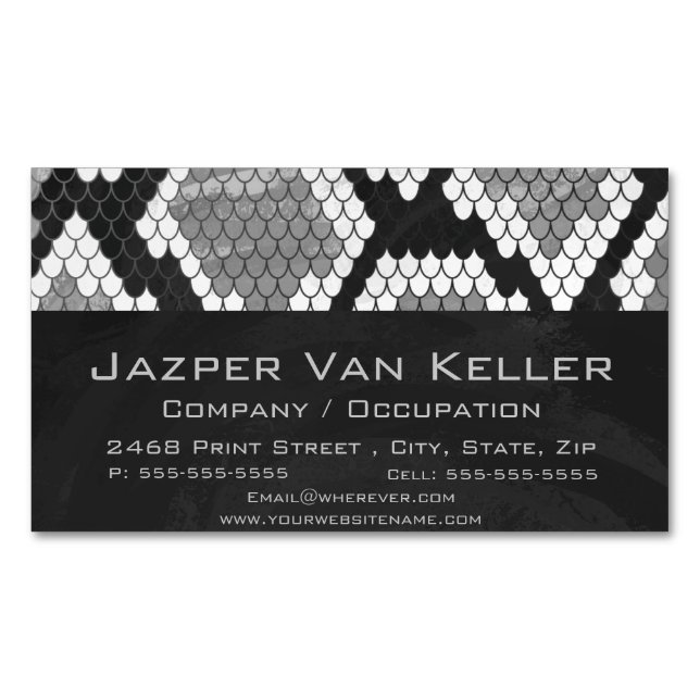 Snake Grey and Light Grey Print Magnetic Business Card (Front)