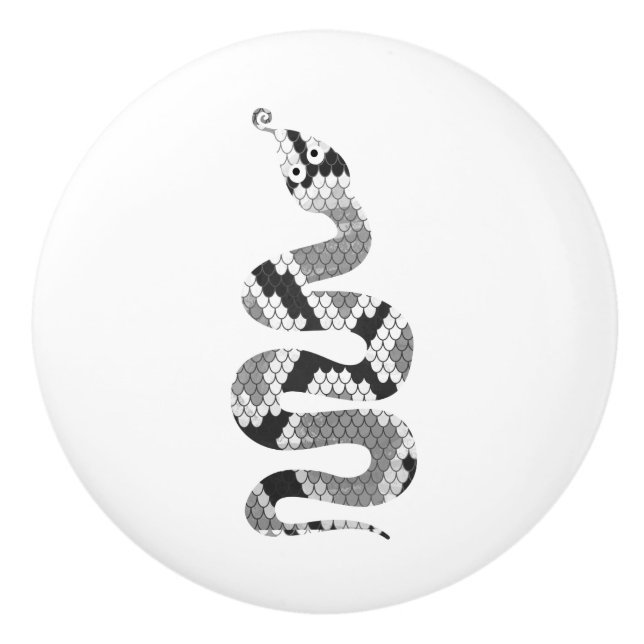 Snake Grey and Light Grey Silhouette Ceramic Knob (Front)