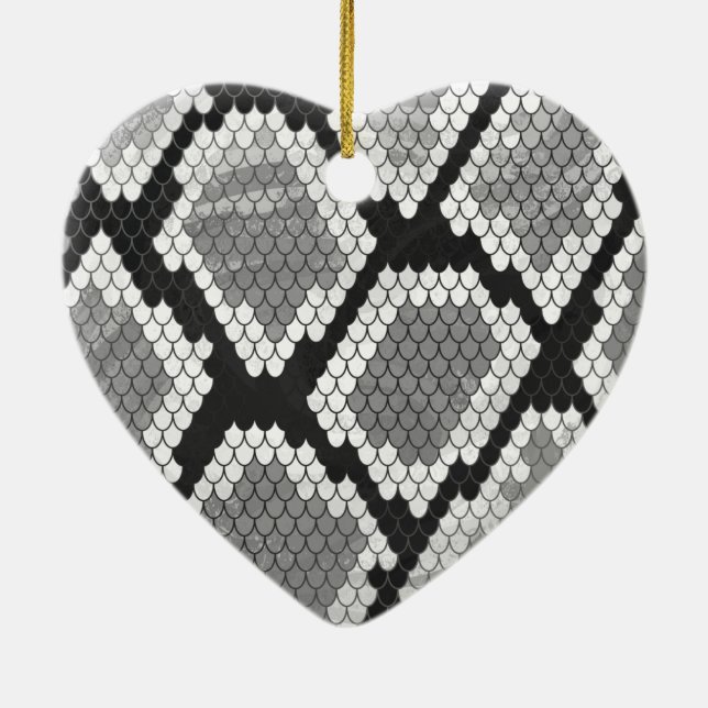 Snake Grey, White and Black Print Ceramic Ornament (Back)