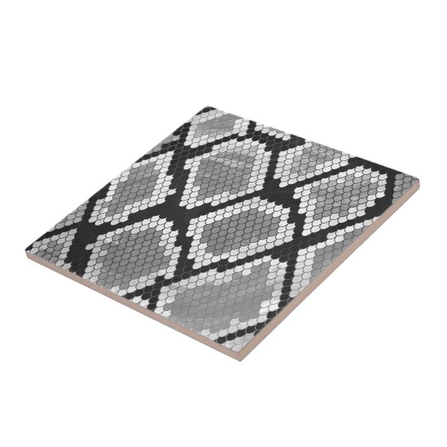 Snake Grey, White and Black Print Ceramic Tile (Side)