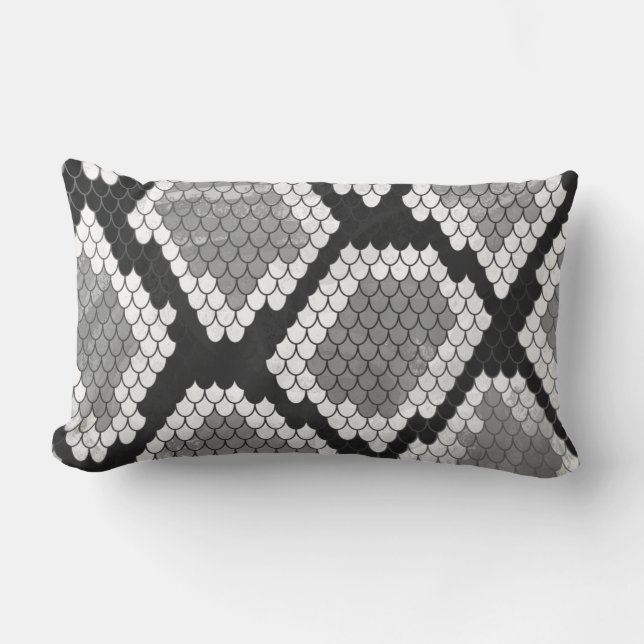 Snake Grey, White and Black Print Lumbar Cushion (Front)