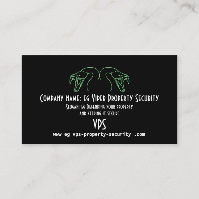 Snake Heads Logo, Fangs Bared - Property Security Business Card (Front)