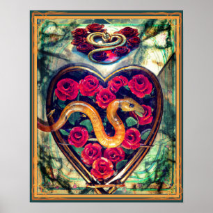 Snake, Heart and Roses Poster