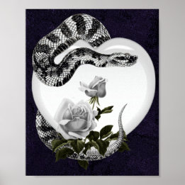 Snake Heart Gothic Valentine's White Rose Poster