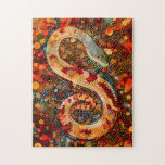 Snake in Aborigine Dot Art Style Jigsaw Puzzle<br><div class="desc">detailed illustration of a snake,  presented in the traditional Aborigine dot painting style,  emphasizing fluid lines and vibrant colour patterns. A symbol of transformation in Aboriginal culture</div>