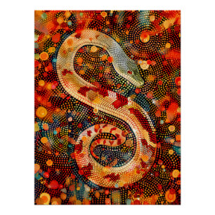 Snake in Aborigine Dot Art Style Poster