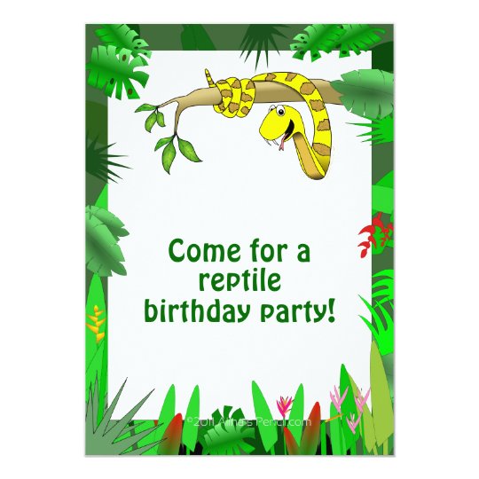 Snake in Tree Custom Reptile Birthday Invitations