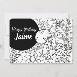Snake Kids Birthday Floral Colouring Holiday Card