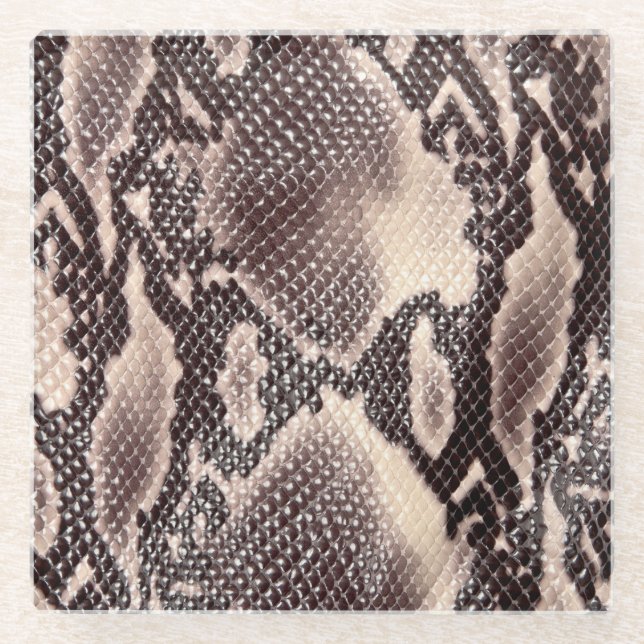Snake leather: seamless brown texture glass coaster (Front)