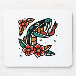 Snake Old School American Traditional Tattoo Flash Mouse Pad