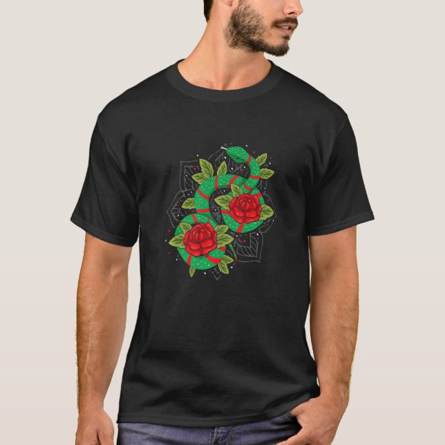 Snake On A Red Roses Poisonus Animal Snake  T-Shirt (Front)