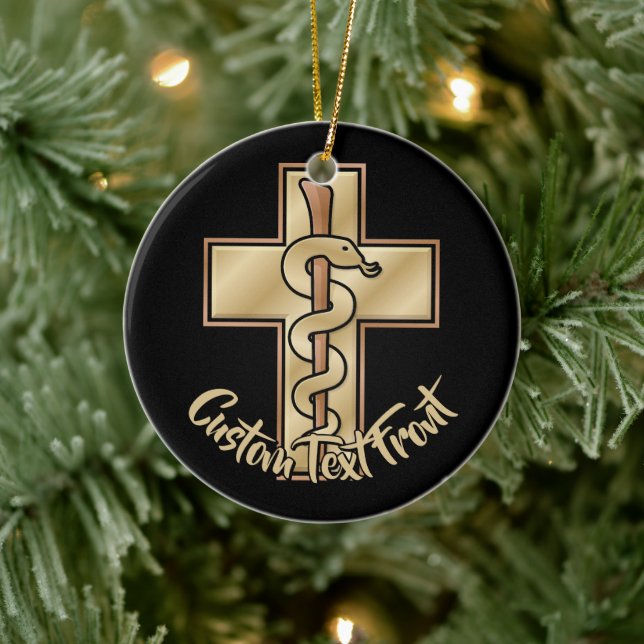 Snake on Cross Ceramic Ornament (Tree)