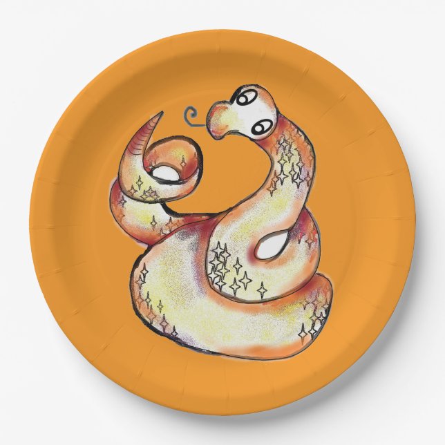 snake on orange paper plate (Front)