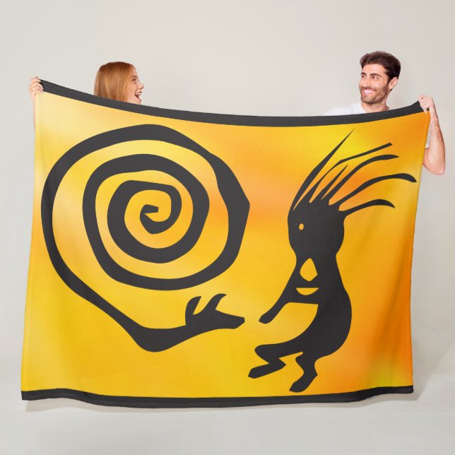 Snake Petroglyph Silhouette Kokopelli Fleece Blanket (In Situ)