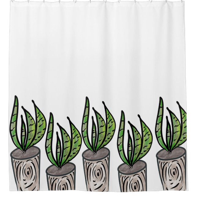 Snake Plant Hand Drawn Illustration Shower Curtain (Front)