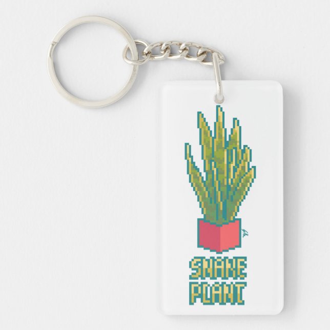Snake plant Pixelart, Pixel Art Key Ring (Front)