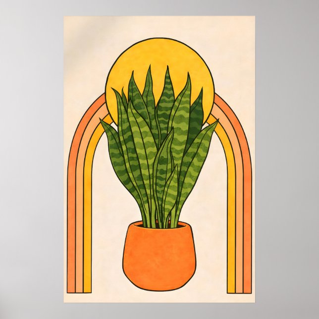 Snake Plant Rainbow Poster, Boho Botanical Wall Poster (Front)