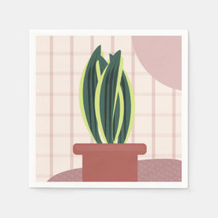 Snake Plants on Plaid Blush Background Pink Napkin