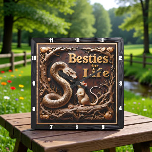 Snake Rat Best Friends Square Wall Clock