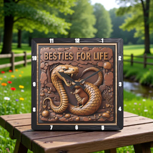 Snake Rat Coiled Besties Square Wall Clock