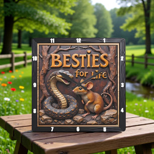 Snake Rat Unlikely Besties Square Wall Clock