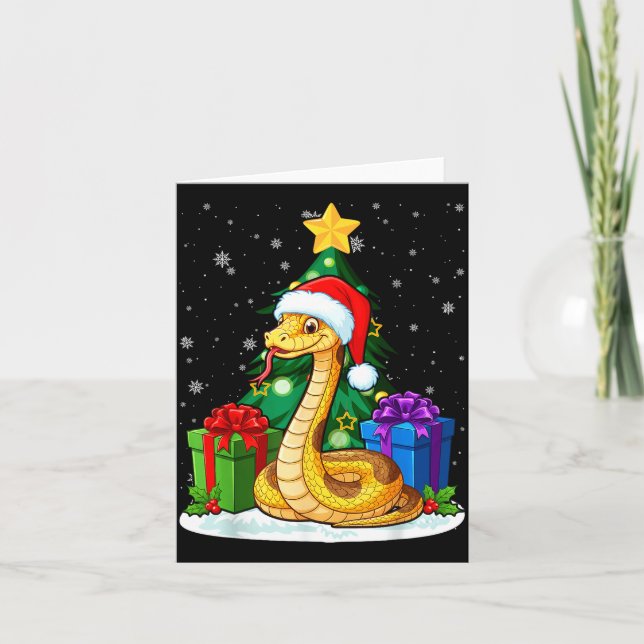 Snake Santa Hat Christmas Pajama Cute Animal Snowf Card (Front)