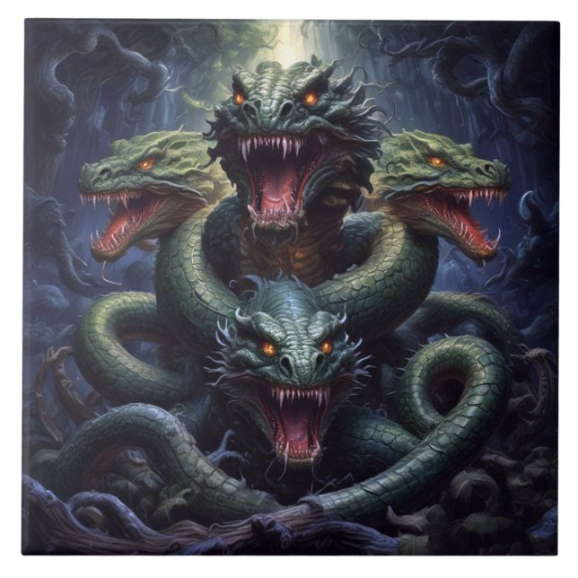 Snake Serpent Dragon Monster Fantasy Ceramic Tile (Front)