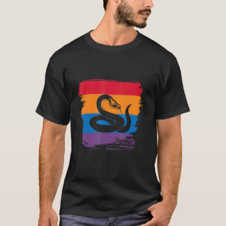 Snake Shadow Silhouette With Colourful Flag T-Shirt