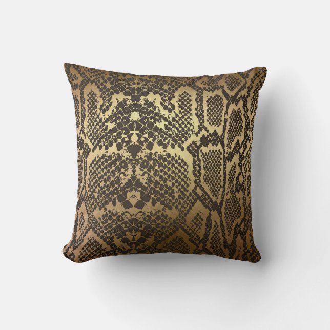 Snake Skin Print Modern Glam Gold Cushion (Front)