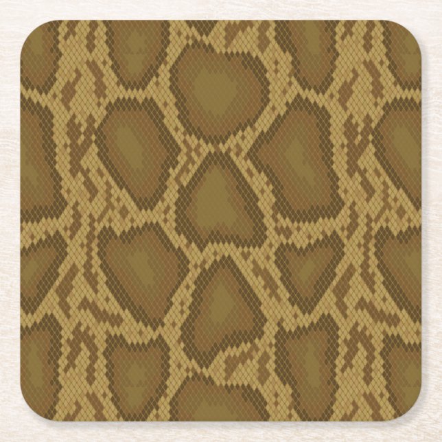Snake skin, reptile pattern square paper coaster (Front)