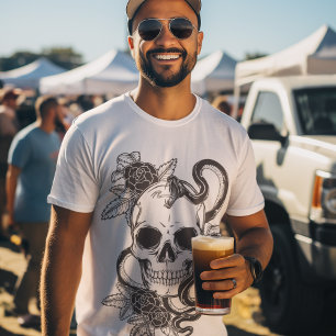 Snake Skull Black/White Graphic Art Style Mens  T-Shirt