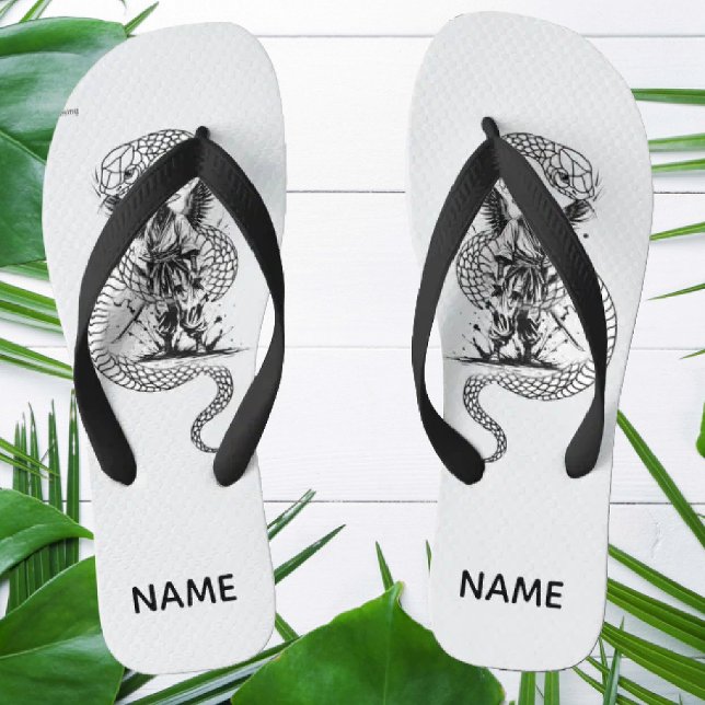 Snake Skull Flip-Flops – Gothic Tattoo Style Shoes Thongs (Creator Uploaded)