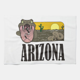 Snake State of Arizona USA: Rattlesnake and desert Tea Towel