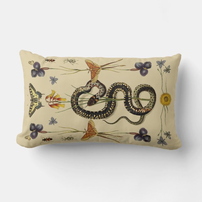 Snake, Swallowtail, & Wildflowers in sand Lumbar Cushion (Front)