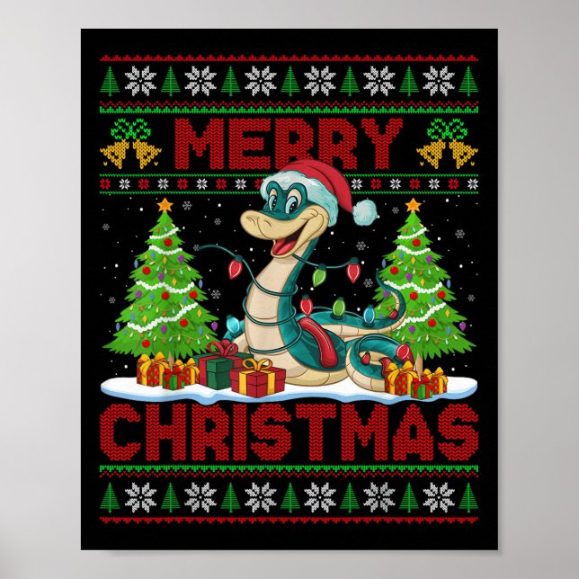 Snake Ugly Christmas Sweaters Funny Santa Hat Ligh Poster (Front)
