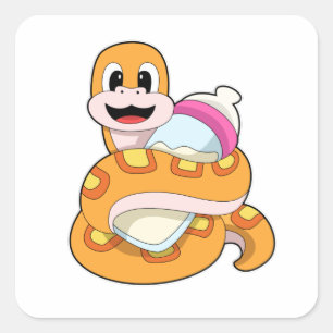 Snake with Baby bottle Square Sticker