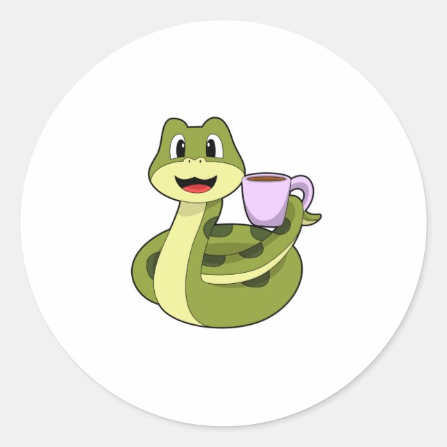 Snake with Cup of Coffee Classic Round Sticker (Front)