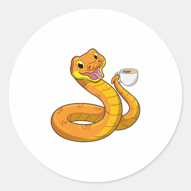 Snake with Cup of Coffee Classic Round Sticker (Front)