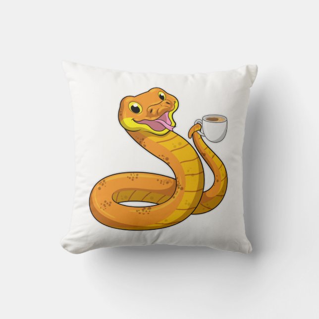 Snake with Cup of Coffee Cushion (Front)