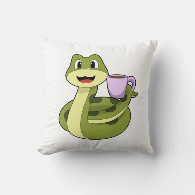 Snake with Cup of Coffee Cushion (Front)