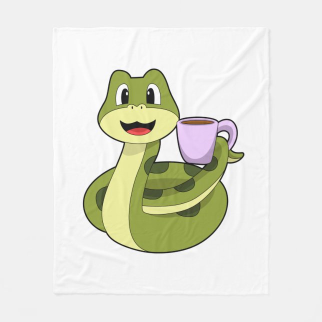 Snake with Cup of Coffee Fleece Blanket (Front)