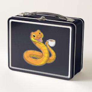 Snake with Cup of Coffee Metal Lunch Box