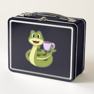 Snake with Cup of Coffee Metal Lunch Box