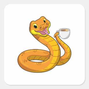 Snake with Cup of Coffee Square Sticker