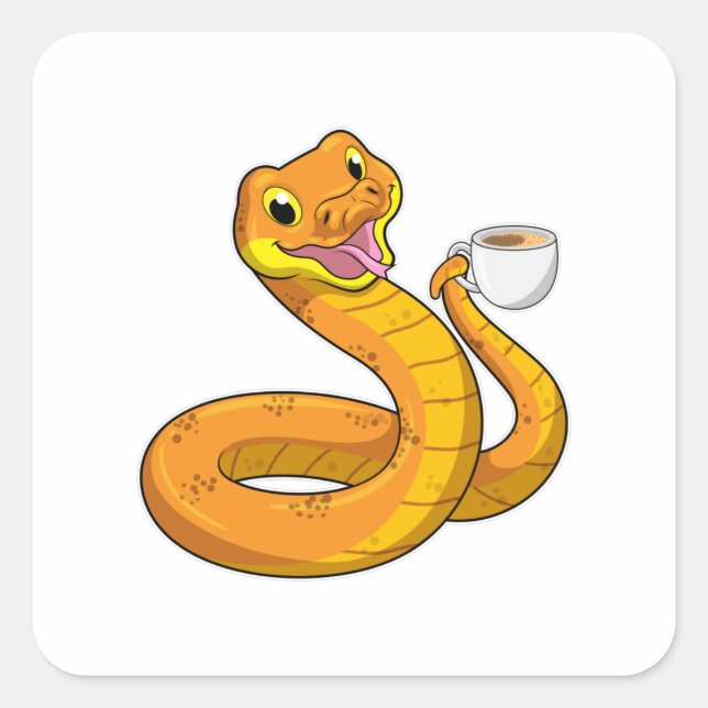 Snake with Cup of Coffee Square Sticker (Front)