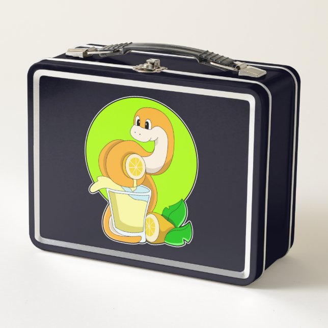 Snake with Glass of Lemon juice Metal Lunch Box (Front)