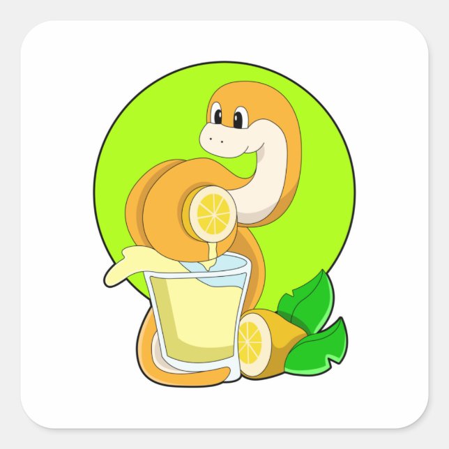 Snake with Glass of Lemon juice Square Sticker (Front)