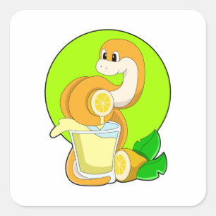 Snake with Glass of Lemon juice Square Sticker