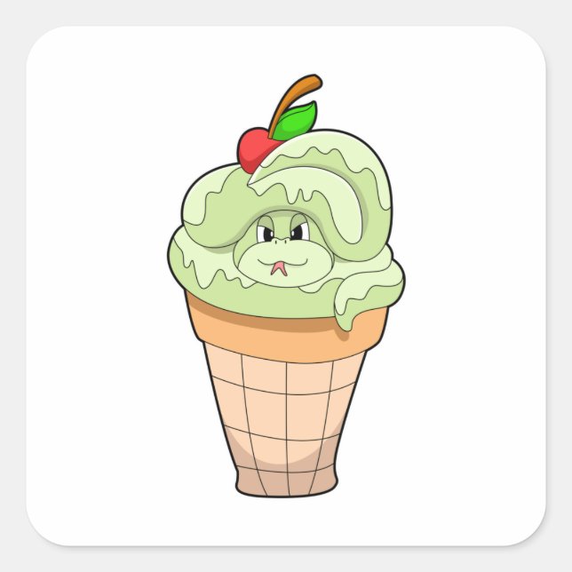 Snake with Ice cream cone & Cherry Square Sticker (Front)